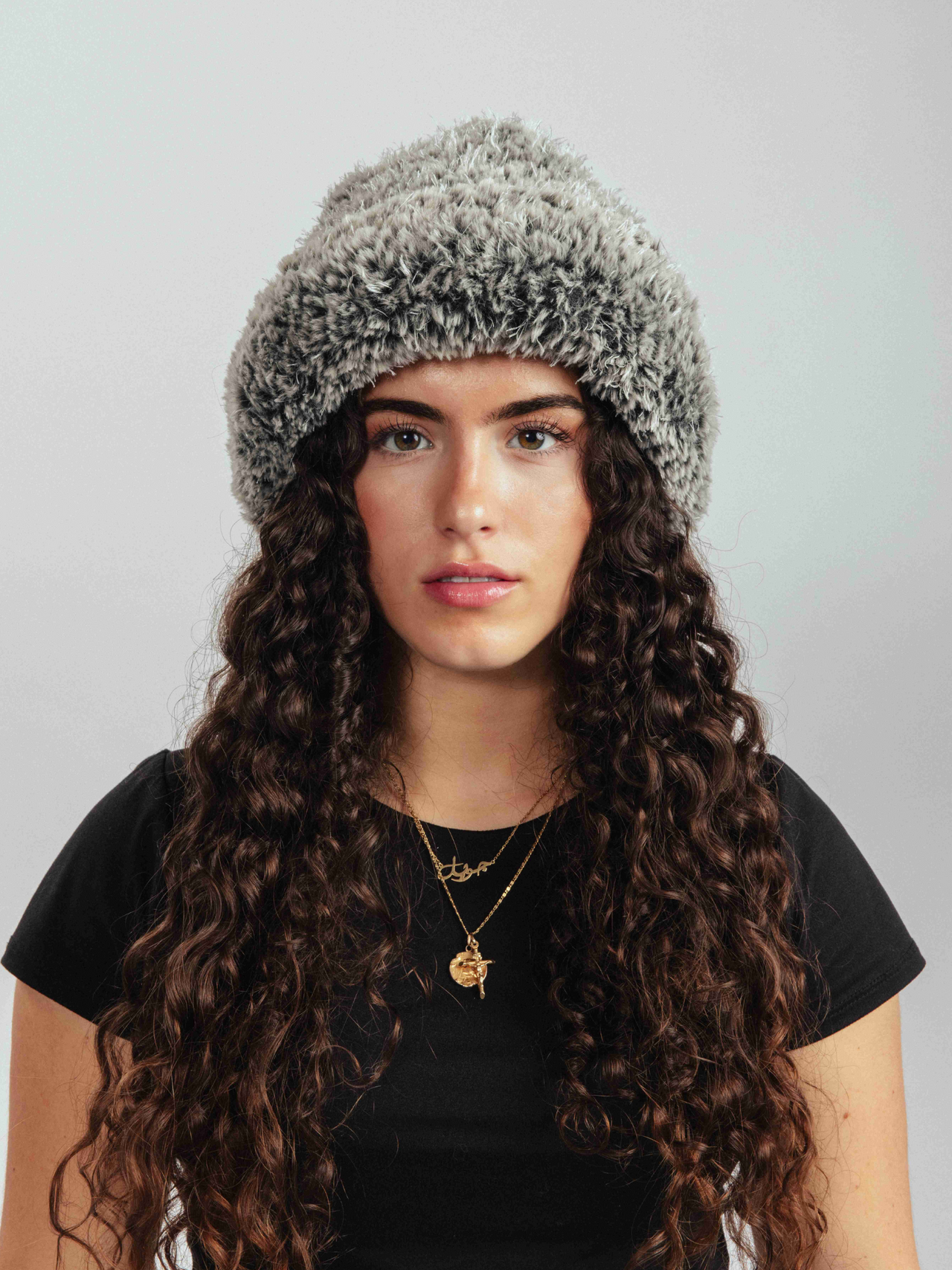 Black Sprinkly Fuzzy Crochet Hat