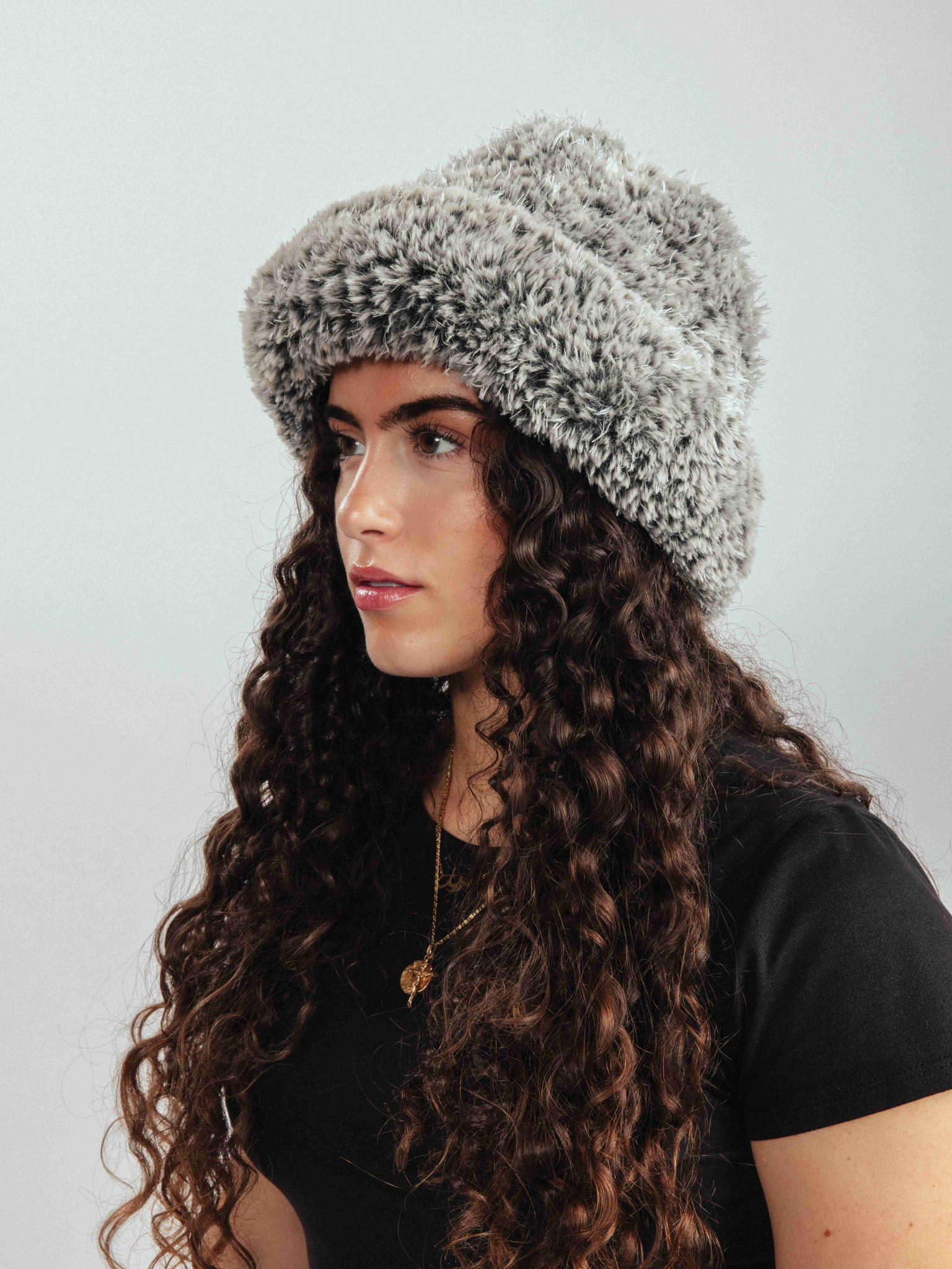 Black Sprinkly Fuzzy Crochet Hat